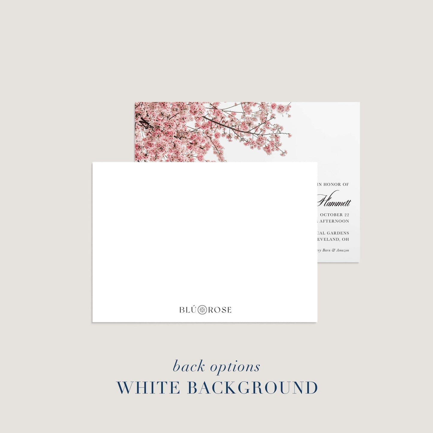 Back option for The Cherry Blossom Save the Date showing white background