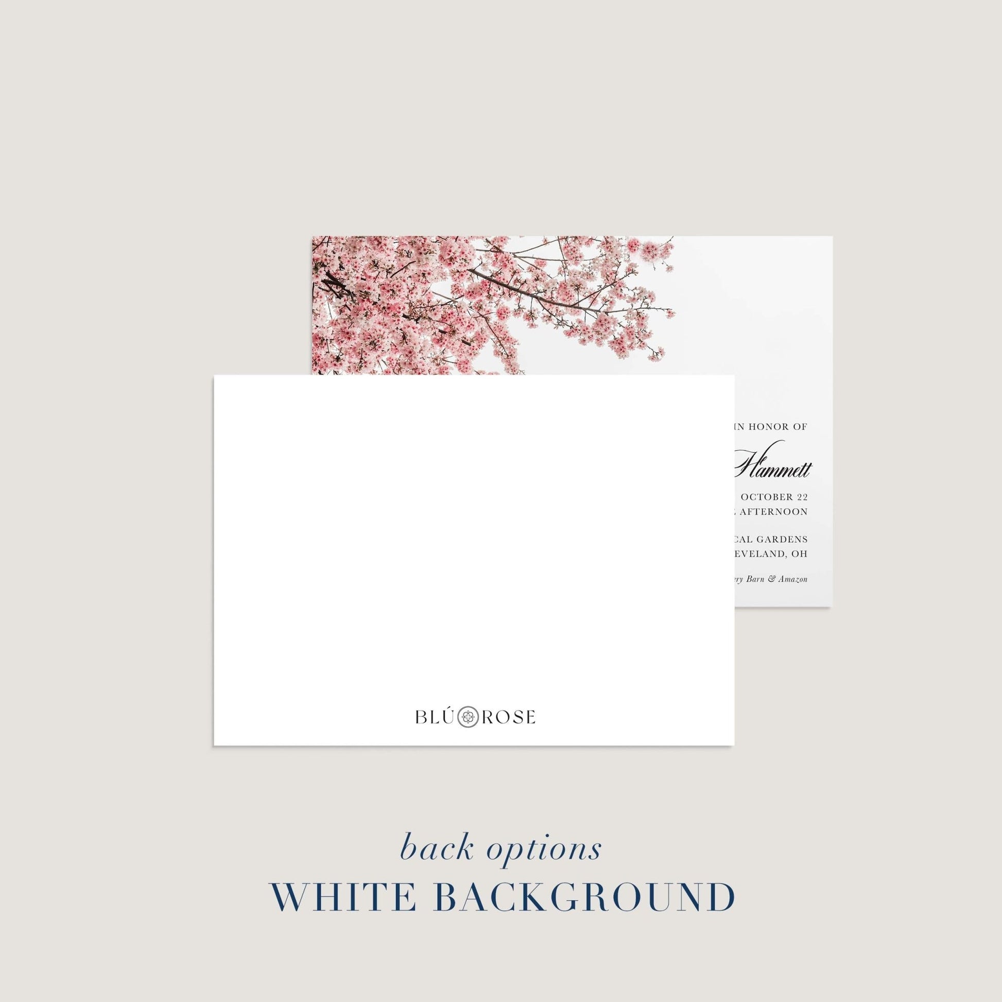 Back option for The Cherry Blossom Save the Date showing white background