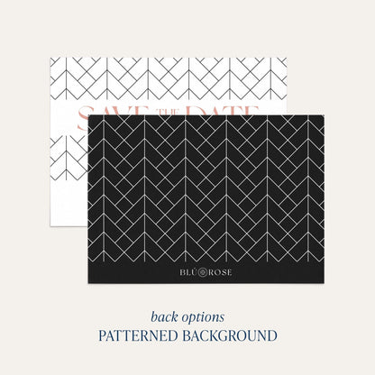 Back option for The Lattice Save the Date showing patterned background with geometric chevron design