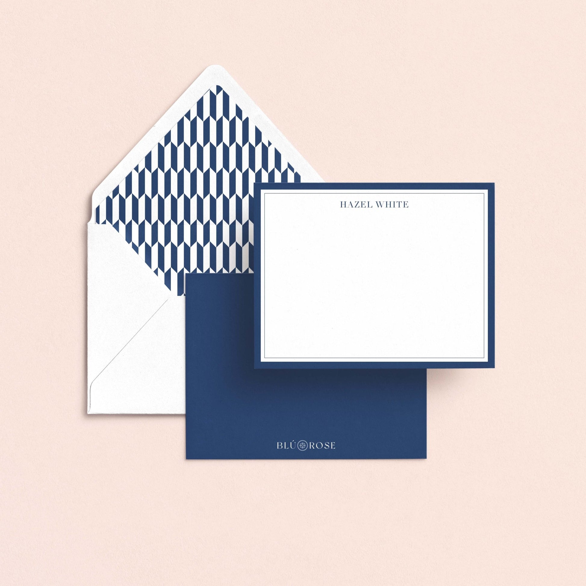 traditional border personalized notecard set with patterned envelope liner