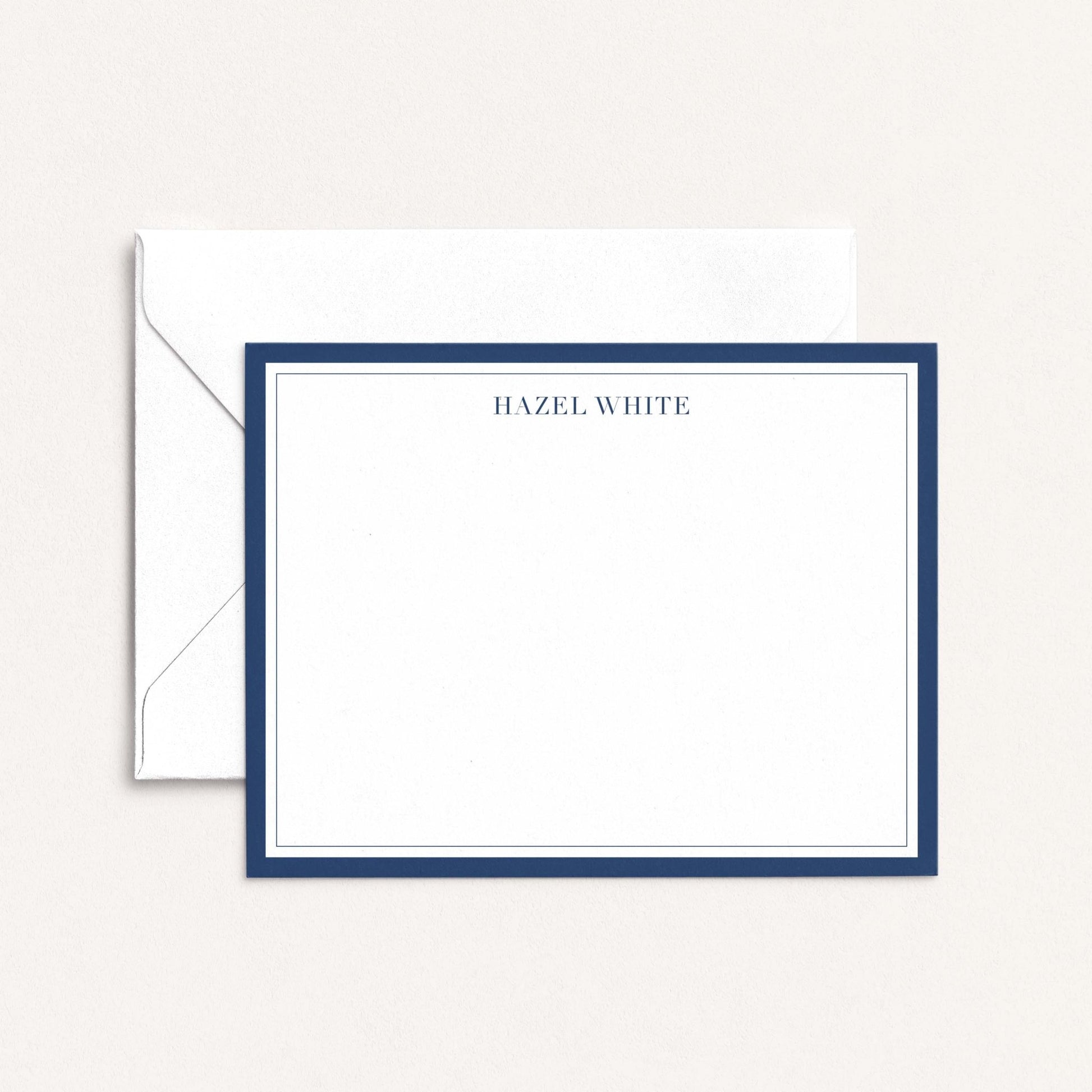 traditional border personalized notecards with envelope and navy border