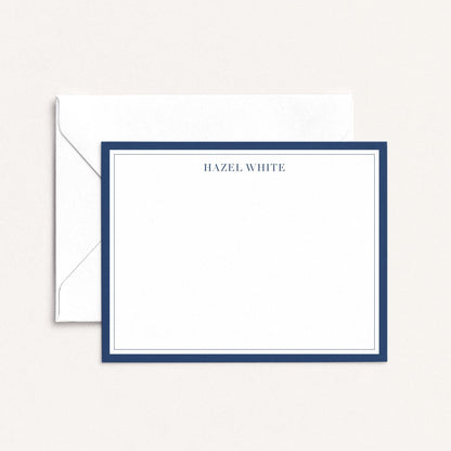traditional border personalized notecards with envelope and navy border