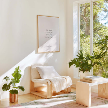 Inspirational quote art print styled in bright modern living room