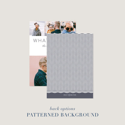 What a Year holiday card shown with optional striped patterned background design.