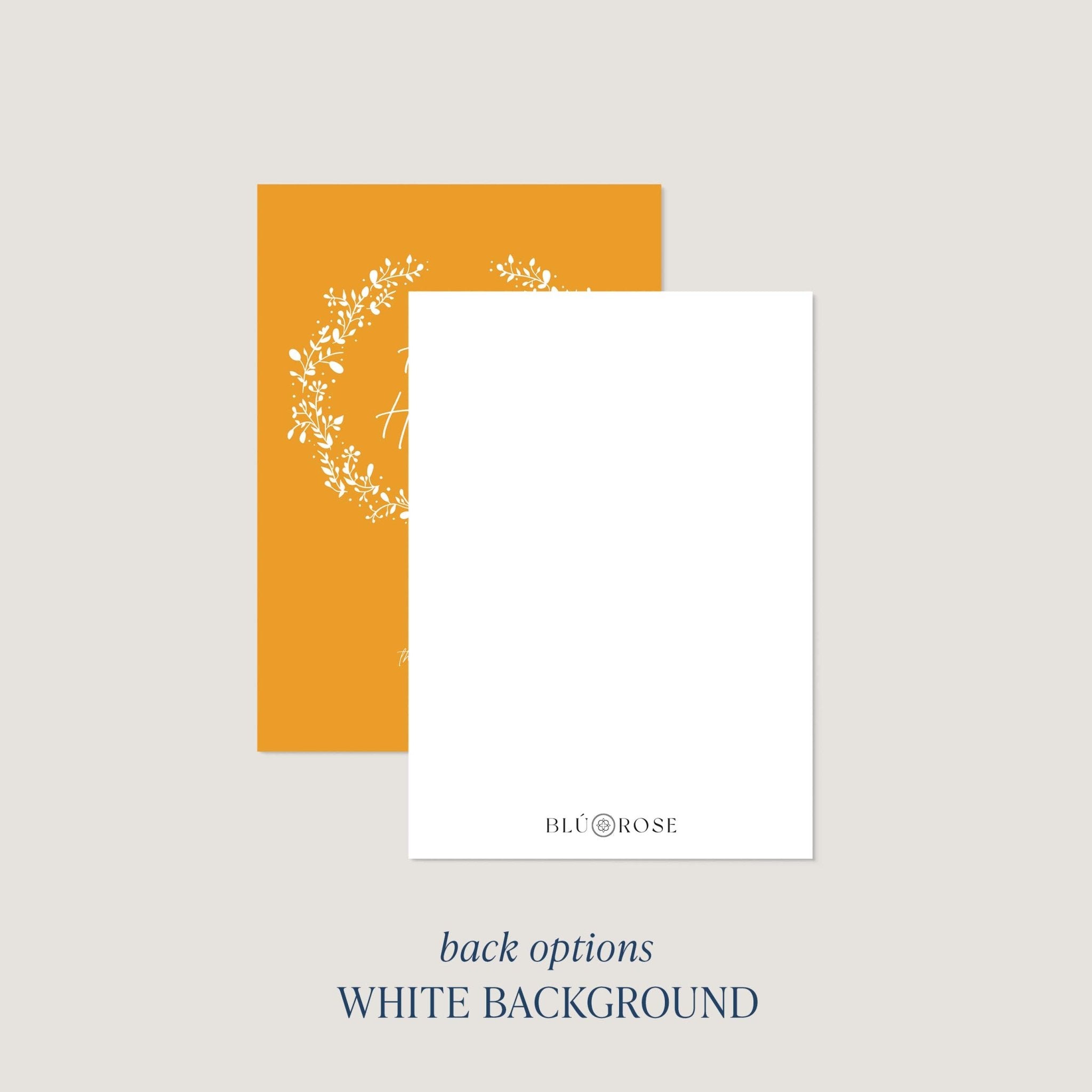 White Wreath card back option: plain white with a small Blú Rose mark