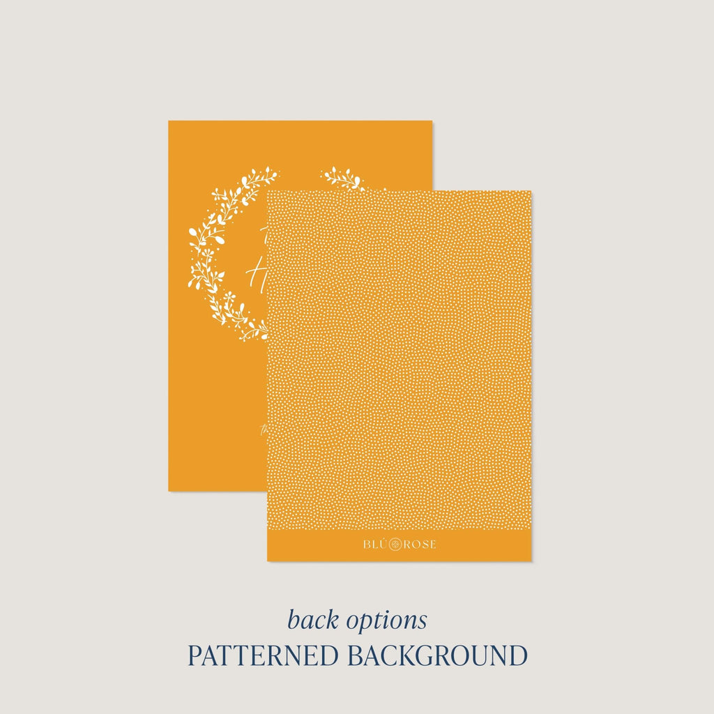 White Wreath card back option: marigold with a white botanical print