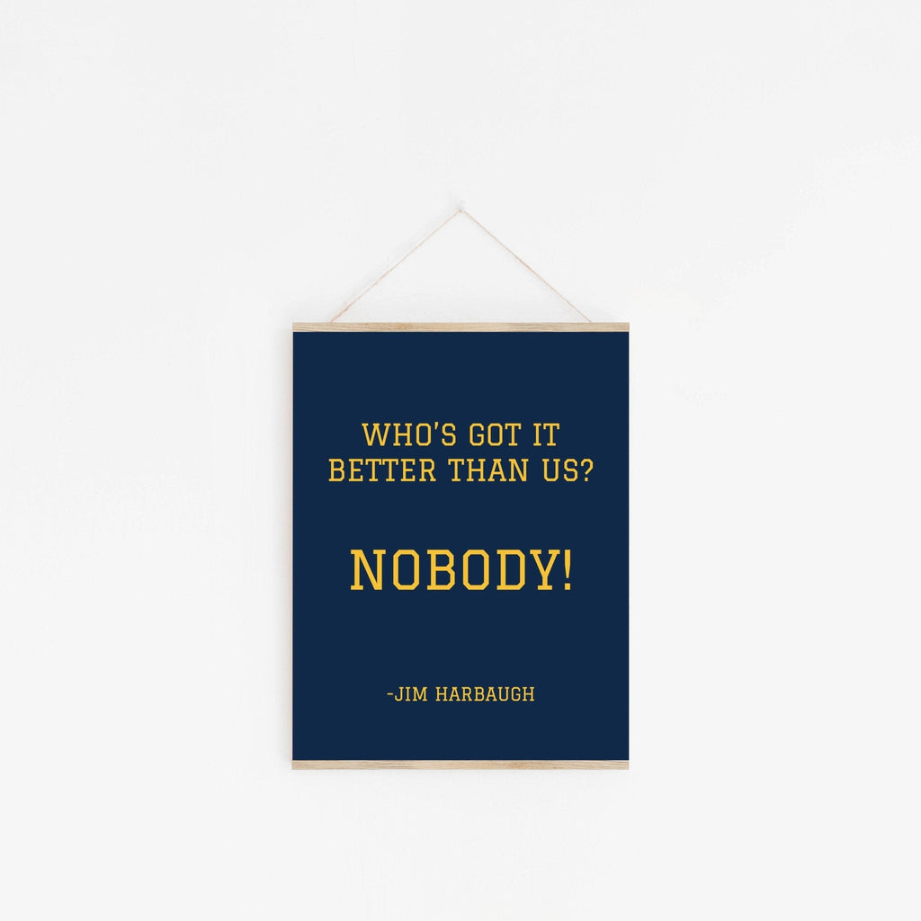 Michigan fan wall art poster hanging from wooden hanger