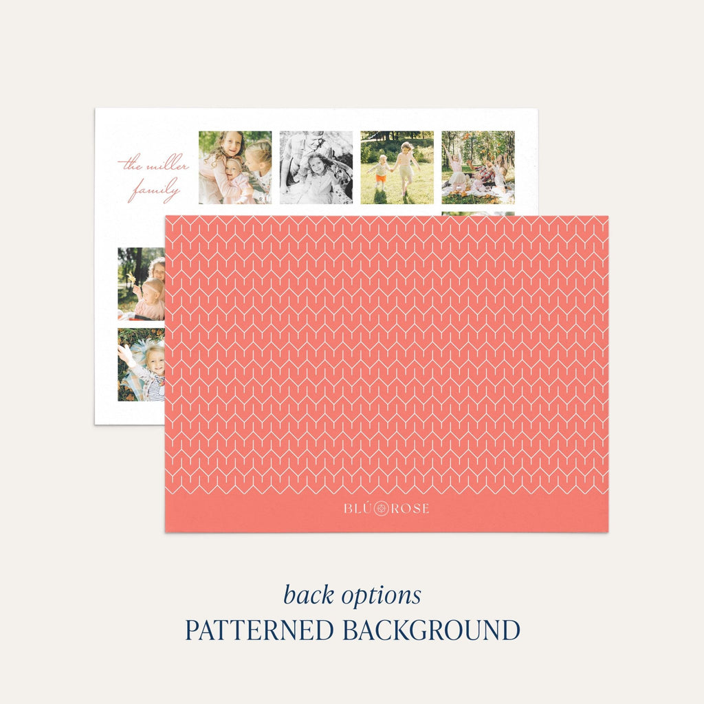 X Photo card back option: coral with a fine tonal grid print