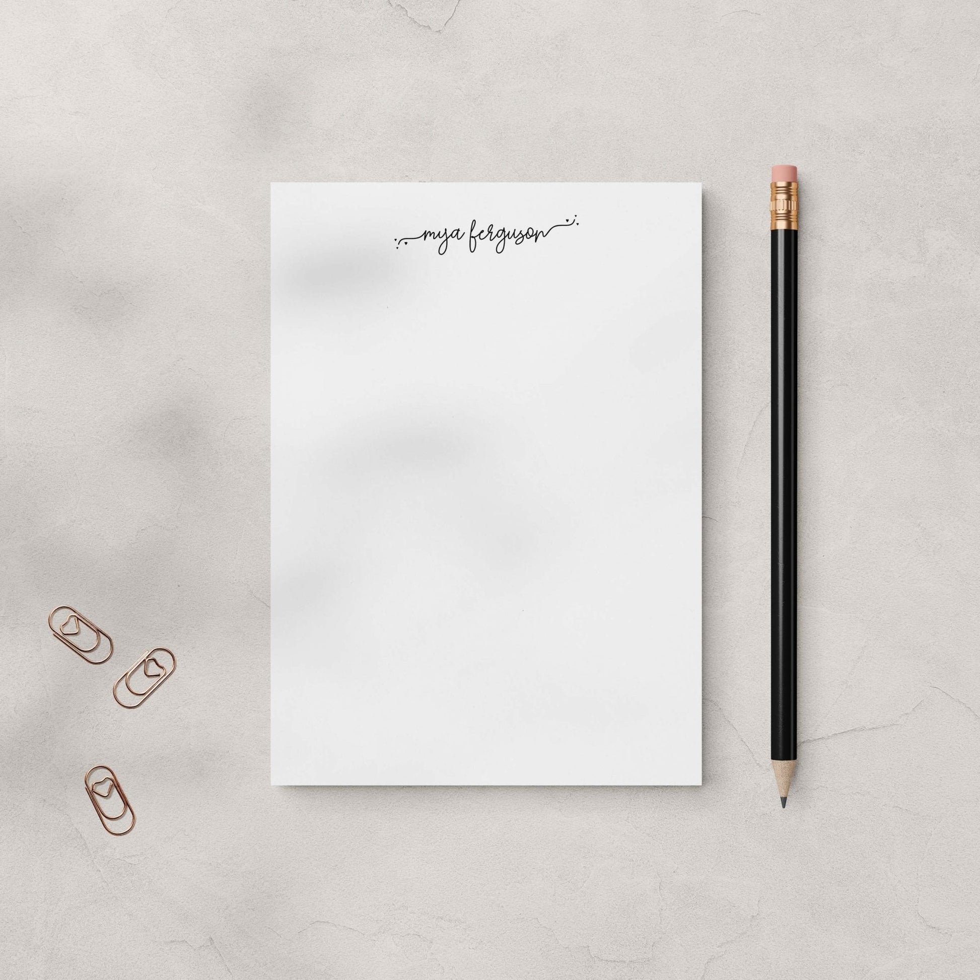 Acheila Notepad - with black pencil - gold heart paper clips | Blú Rose