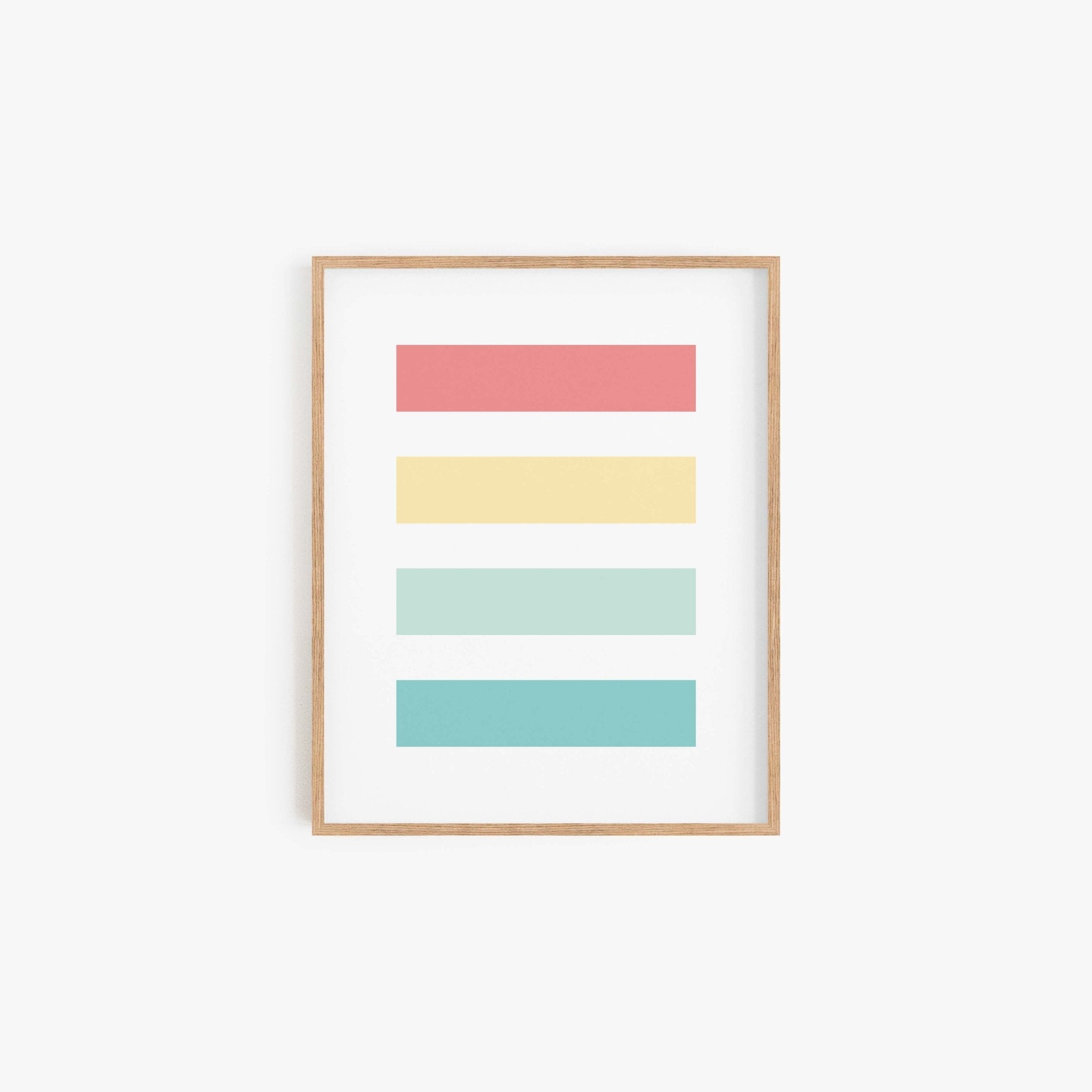 Happy Mood pastel color block art print with geometric stripes in frame