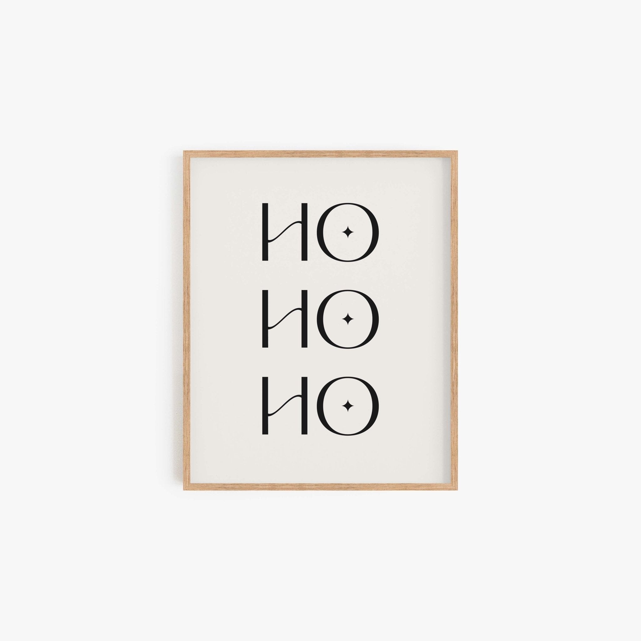 Ho Ho Ho minimalist Christmas typography art print in wood frame