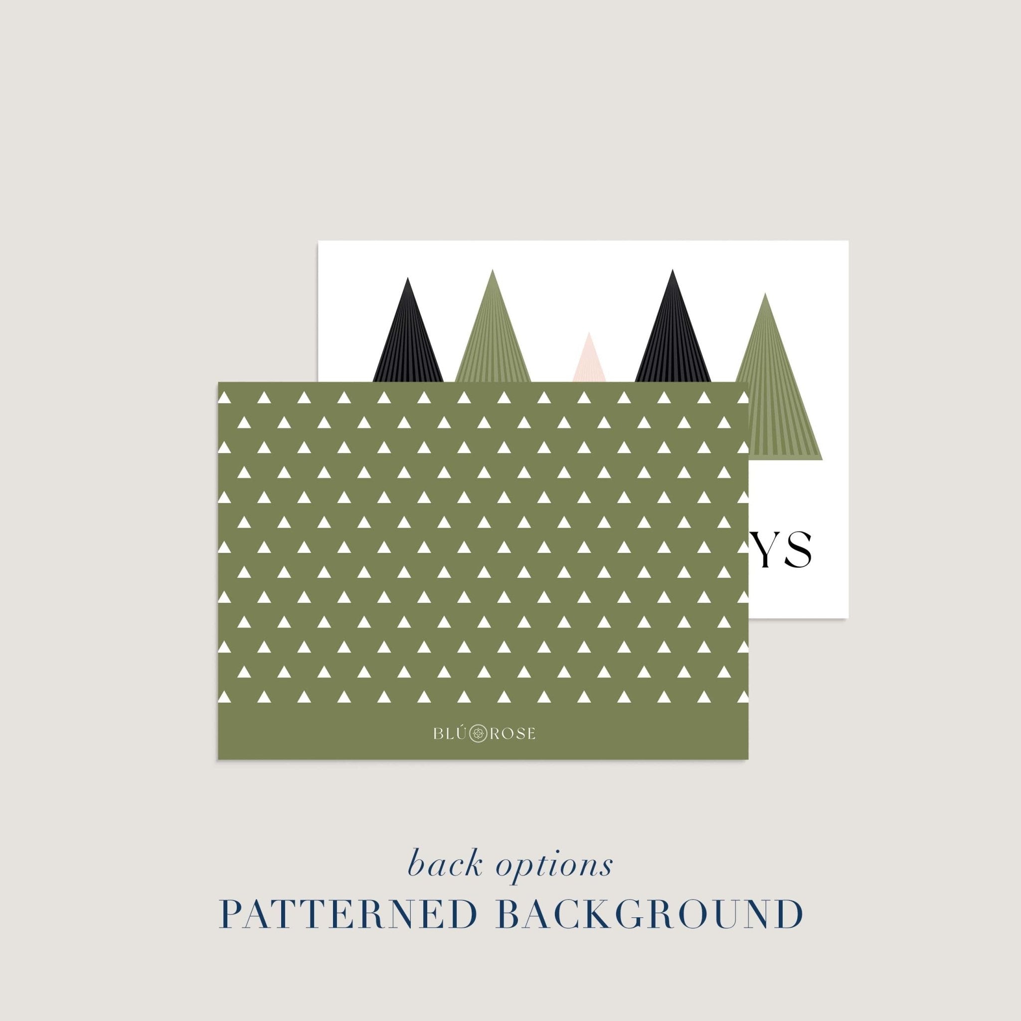 Back option showing triangle patterned background in olive green.